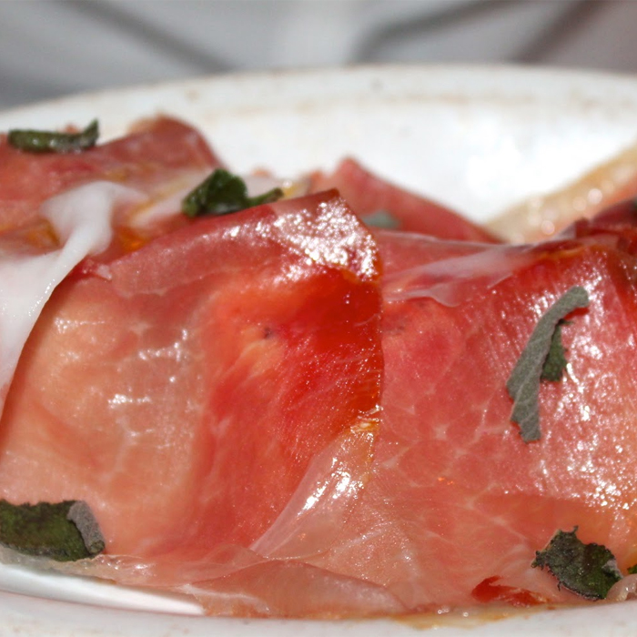 Culatello di Zibello and baby leaves with aromatic herbs and Bonini Traditional Balsamic Vinegar of Modena DOP